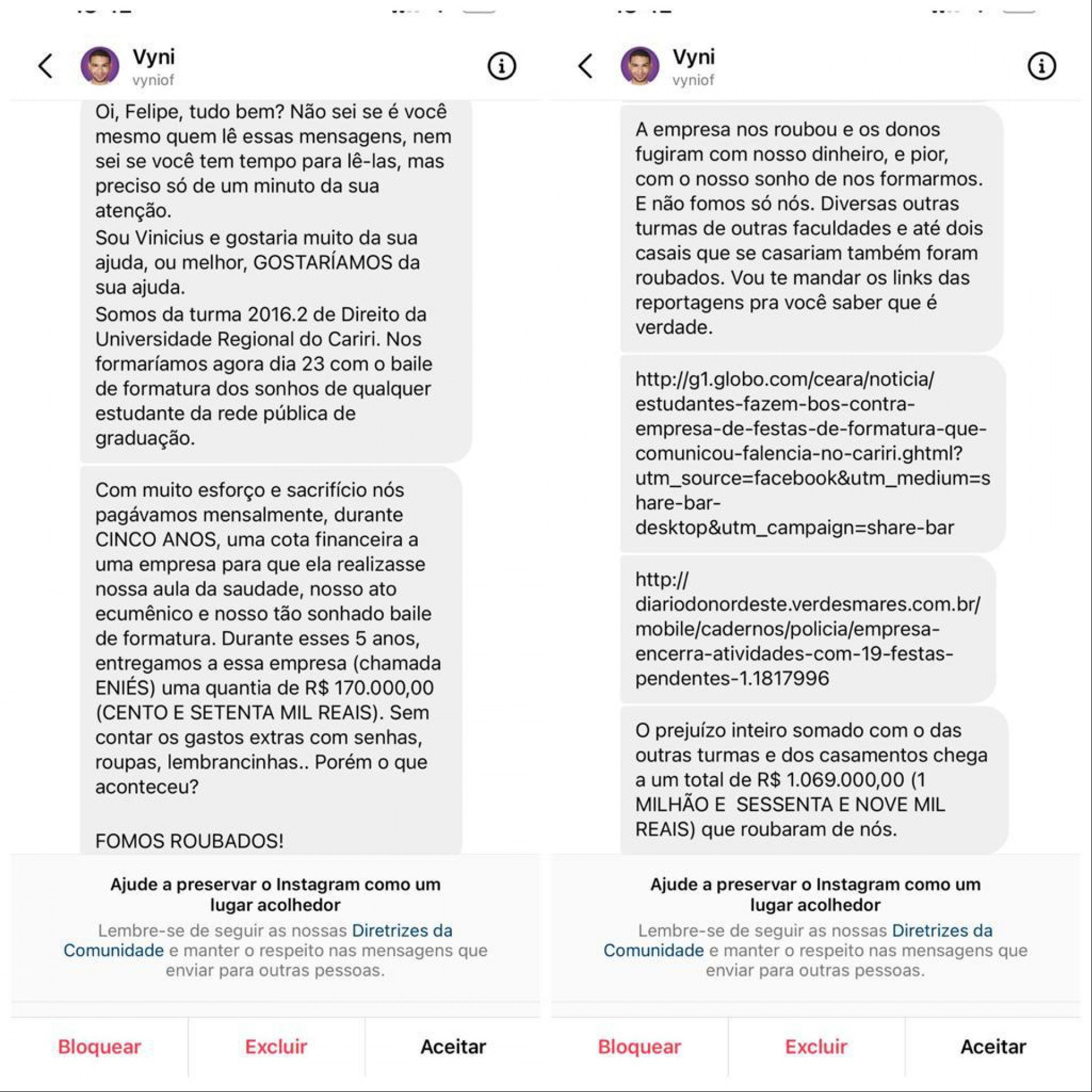Mensagens de Vyni, BBB 22, enviadas ao empresário Felipe Neto.