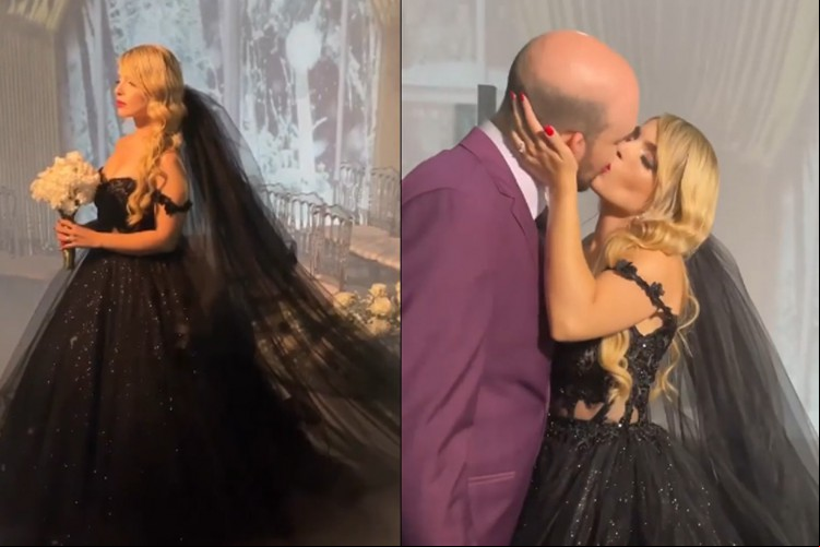 A noiva Danielle Segantin casou com um vestido preto e uma cerimônia com várias referências ao universo rock