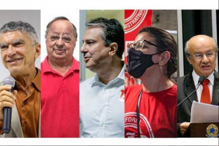 Veveu Arruda, Rubens Linhares, Camilo Santana, Helena Martins e José Pimentel, da esquerda para a direita