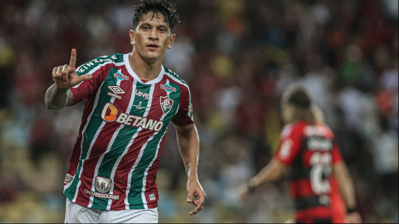 Atacante Germán Cano comemora gol no jogo Fluminense x Flamengo, no Maracanã, pela final do Campeonato Carioca 2023
