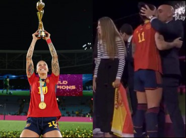 A jogadora da Espanha, Jenni Hermoso, recebeu um beijo do presidente da Federação Espanhola de Futebol. 