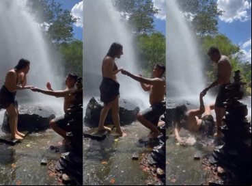 O momento foi capturado pelo guia que acompanhava o casal na trilha 