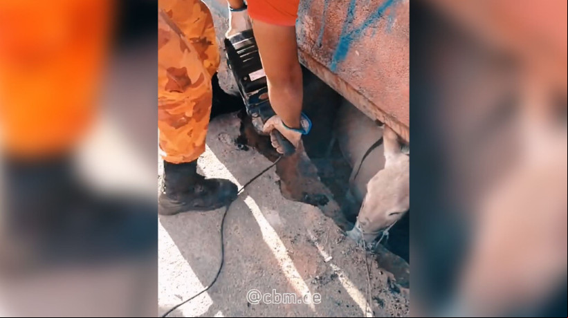 Bombeiros usaram martelete para efetivar o resgate