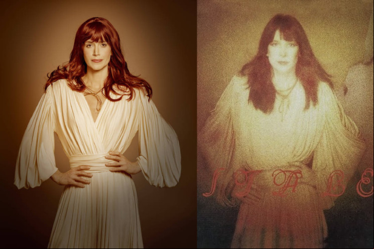 A atriz Mel Lisboa recria capa de álbum da cantora Rita Lee, para divulgar espetáculo teatral sobre a vida da roqueira.