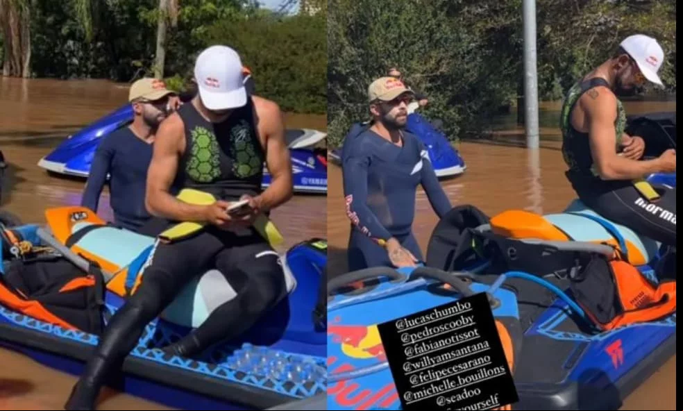 Scooby viajou no domingo (5/5) ao lado de outros surfistas especializados em ondas gigantes, incluindo o ex-participante do BBB Lucas Chumbo.. Fé em Deus, tomara que dê tudo certo e que a gente consiga salvar o máximo de vidas possíveis, humanas e animai