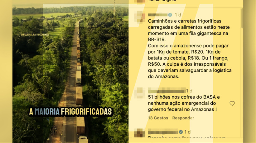 A BR-319 liga Manaus, no Amazonas, e Porto Velho, em Rondônia, cortando 885,9 km de floresta amazônica. Inaugurada em 1976, a rodovia é a única via terrestre nos dois estados que dá o às demais regiões do Brasil