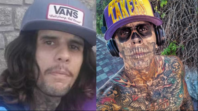 Rosto de Leandro antes de fazer as tatuagens e depois. Rosto de Leandro antes de fazer as tatuagens e depois.
