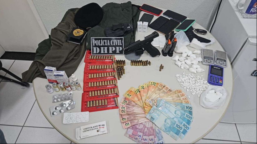Material apreendido pela Polícia Civil com William de Oliveira Silva