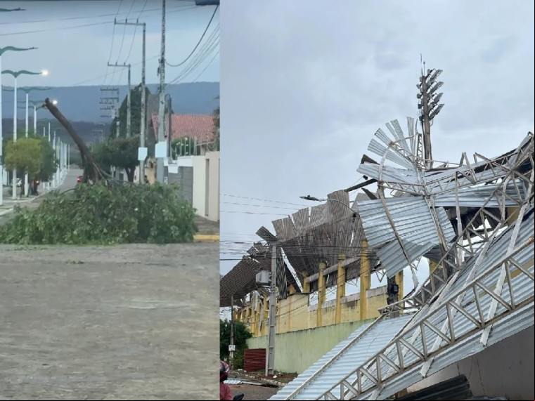 Chuva provocou alagamentos nas ruas, enquanto a força dos ventos derrubou árvores e arrancou telhados Chuva provocou alagamentos nas ruas, enquanto a força dos ventos derrubou árvores e arrancou telhados