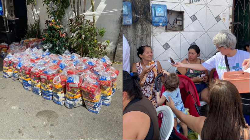 O Coletivo Rebento distribuiu cestas básicas e doces para as crianças na comunidade João Paulo II, no Jangurussu